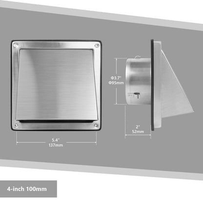 FRESH SPEED 4 Inch Dryer Vent Cover Outside Stainless Steel Wall Vent with Removable Cover and Insect Screen Mesh