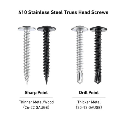 SVLING Self Tapping Screws Assortment Kit 465PCS, Modified Truss Head Sheet Metal Screws #8#10 1/2",5/8",3/4",1",1-1/4",1-1/2" Stainless Steel 410 Self Drilling Screw for Metal Wood Plastic