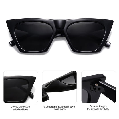 SOJOS Trendy Oversized Square Cateye Polarized Sunglasses Womens Big Frame Shades SJ2115, Black/Grey