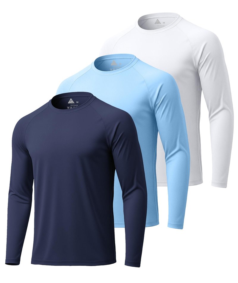 ZITY 3 Pack Mens Long Sleeve T Shirts Crew Neck Tee UPF 50 Sun Protection Moisture Wicking for Hiking Fishing Workout Gym Running