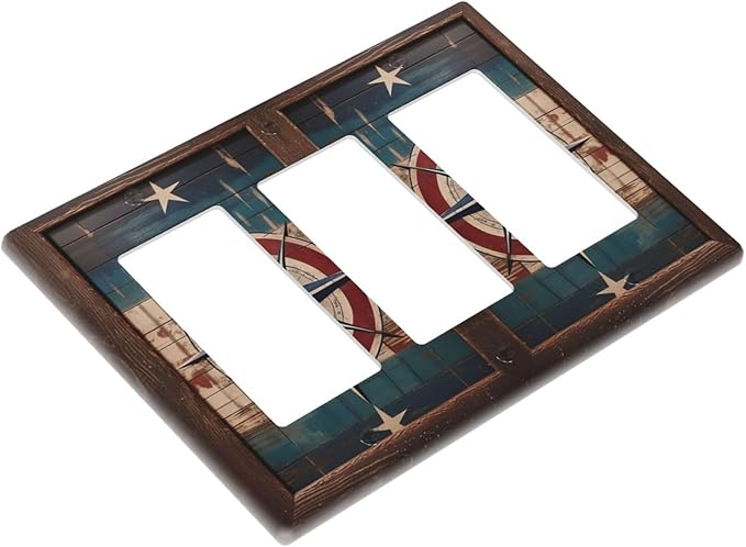 Decorative Art Light Switch Covers Nautical Rustic Star Emblem 3 Gang Triple Rocker Outlet Switch plate GFCI Faceplate GFCI for Home Decor