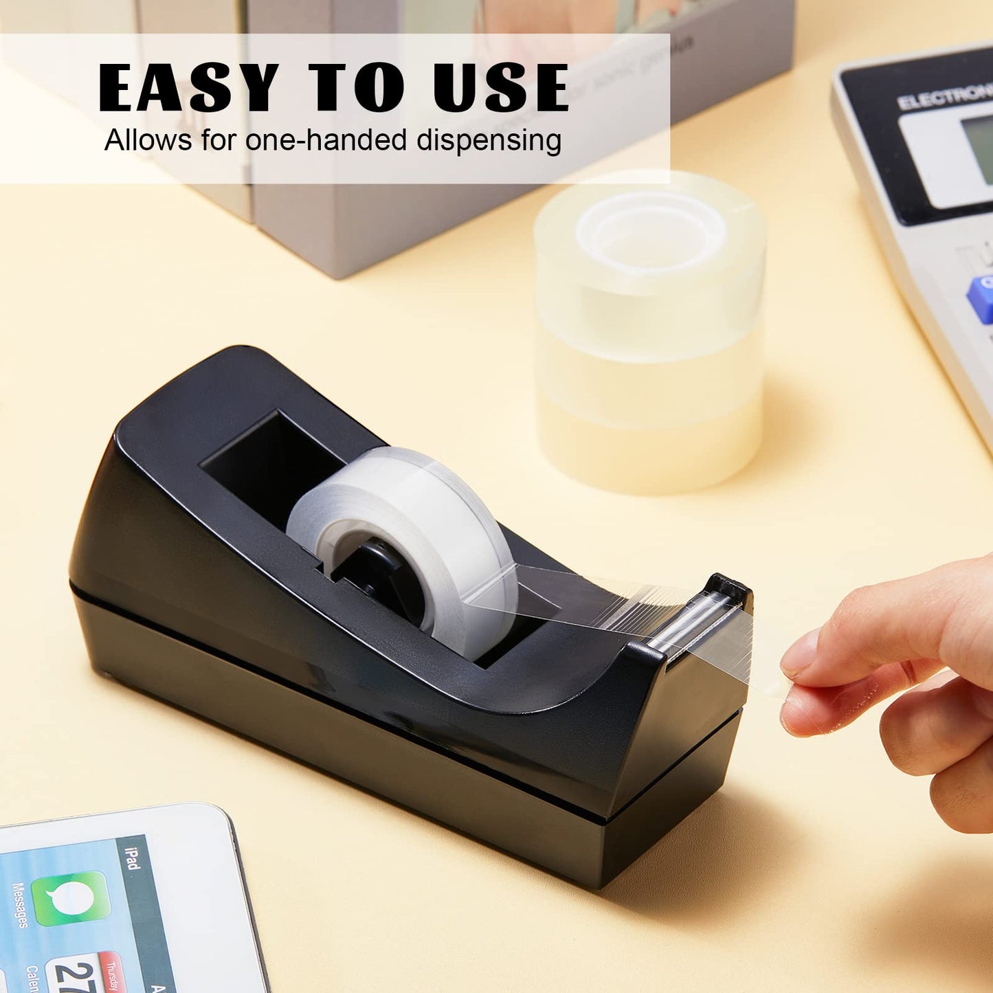 Lanties 10 Pack Desktop Tape Dispensers Non Skid Base for Office Home School (Tape Not Included) (Black)