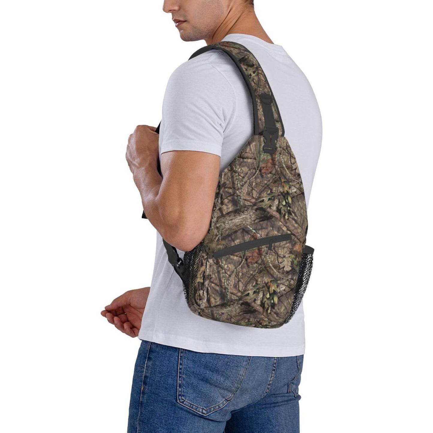 Yaemikoo Hunting Camouflage Camo Forest Sling Backpack Crossbody Sling Bag Casual Chest Bags Travel Hiking Daypack Shoulder Bag for Women Men
