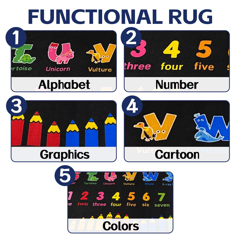 AlaTyche Classroom Rug Elementary 7x9 ft with Alphabet Crayon Number