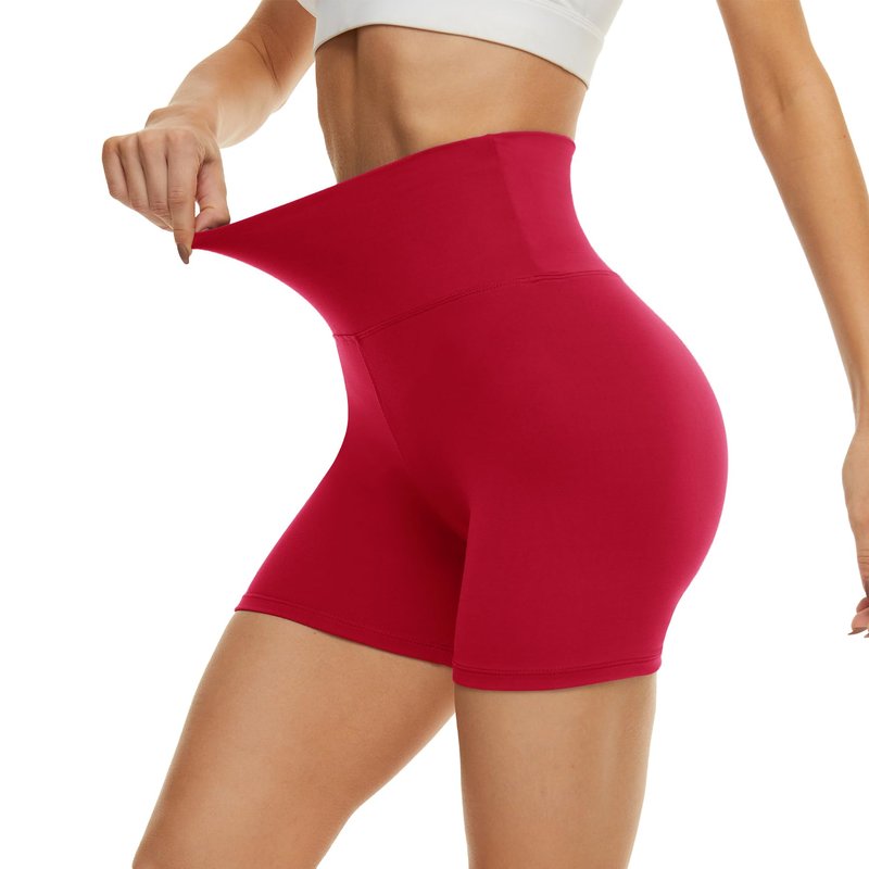 CAMPSNAIL Workout Biker Shorts Women - 3"/5"/8" High Waisted Tummy Control Spandex Booty Volleyball Shorts for Yoga Dance Red