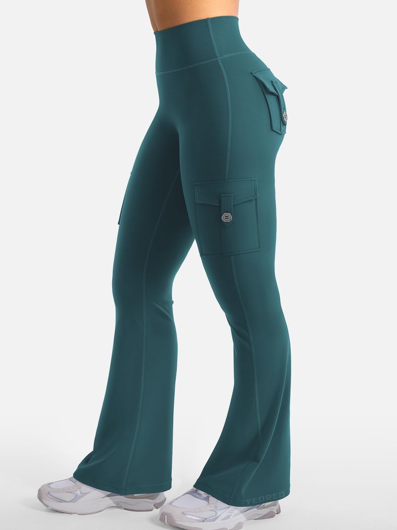 YEOREO CoreFlex Women Workout Flare Leggings with Pockets Hidden Scrunch High Waisted Cargo Gym Yoga Leggings Mediterranea S