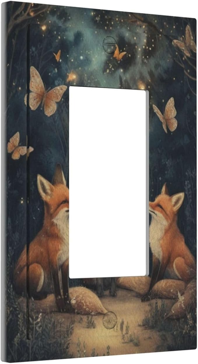 Decorative Art Light Switch Covers Foxes & Forest 1 Gang Rocker Outlet Decorative Switch plate Faceplate GFCI Light Switch Covers for Home Decor