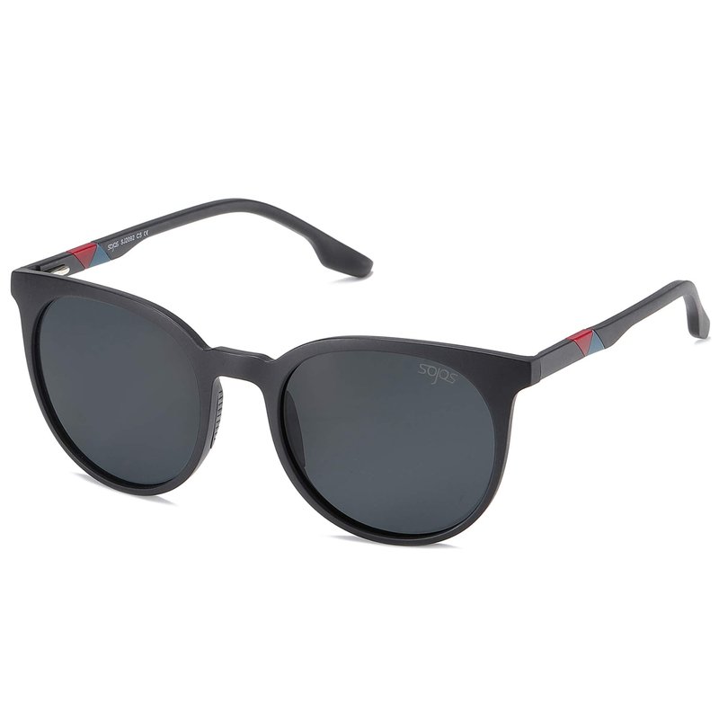 SOJOS Oversized Round Polarized Sports Sunglasses for Women Men, Ultralight TR90 Womens Mens Sport Sunglasses SJ2092, Matte Black Frame/Grey Lens with Black Nose Pads