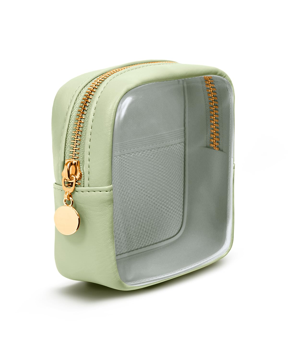 Wandering Nature Clear Makeup Bag for Purse Mini Make up Cute Cosmetic Bag Pouch for Women with Slip-in Pockets Travel Toiletry Essentials Eco Vegan Leather Organizer Bags(Patent Pending)