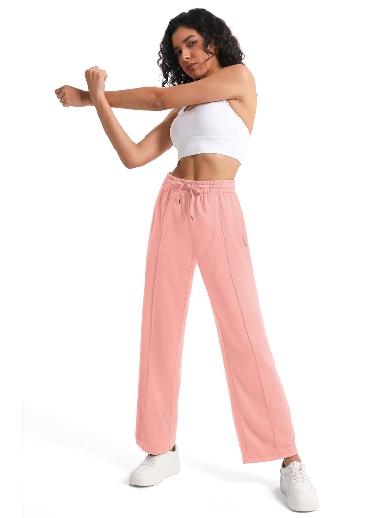 Tapata Long Women's 32" Inseam Track Pants Elastic Waistband Y2K with Zipper Pockets Dance Studio Sweatpants, Pink, L