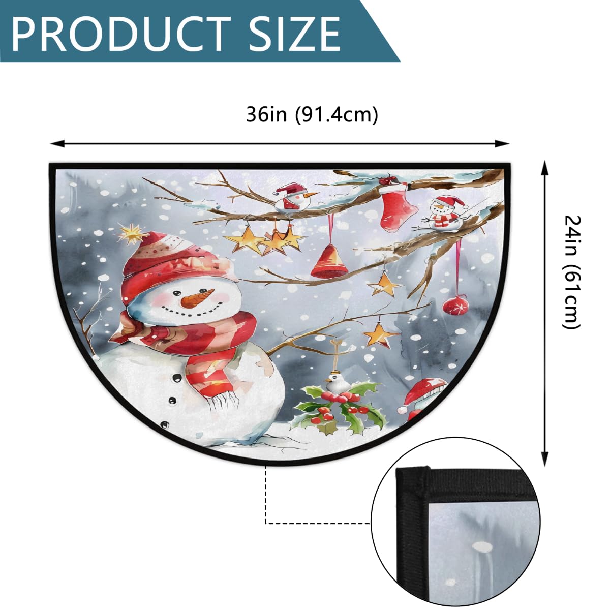 UOYO Snowman Half Round Door Mat Semi Circle Rug Half Moon Rug