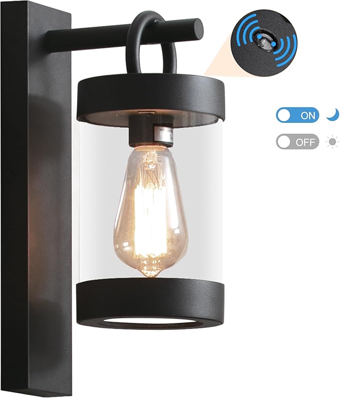 Outdoor Dusk to Dawn Outdoor Wall Lantern Grey Modern Exterior Wall Mount Light Fixture with Photocell E26 Waterproof Porch Light for Patio Garage Front Door (Bulbs Not Included)