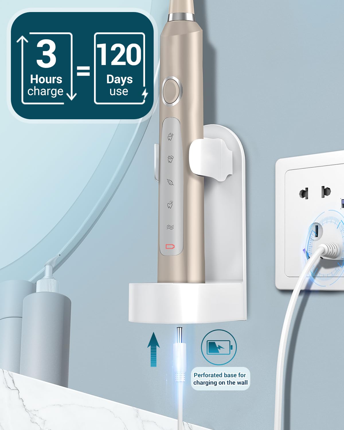 Rtauys M5 Sonic Electric Toothbrush for Adults and Kids - Rechargeable Electric Toothbrush Kids Ages 12+ and Adults with 8 Brush Heads & Travel Case, 120 Days Battery Life - Pink