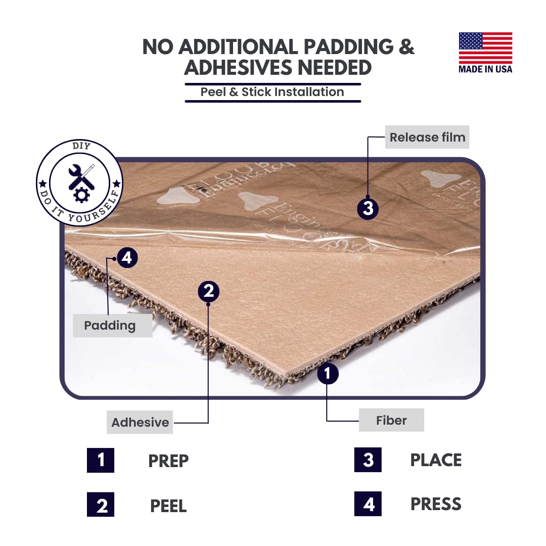 Smart Squares Walk in the Park Premium Plush Carpet Tiles, Made in USA – 18x18 Peel and Stick Floor Tiles with Attached Padding – Seamless DIY Carpet Squares (22.5 Sq Ft, Pack of 10, 760 Gemstone)