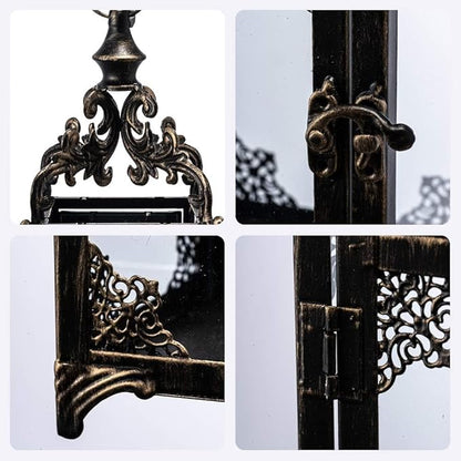 DECORKEY Candle Lantern Decorative Indoor & Outdoor, Large Vintage Metal Hanging/Tabletop Lanterns for Patio, Front Porch, Rustic Home Decor, Candle Holders for Christmas Decorations (Bronze)