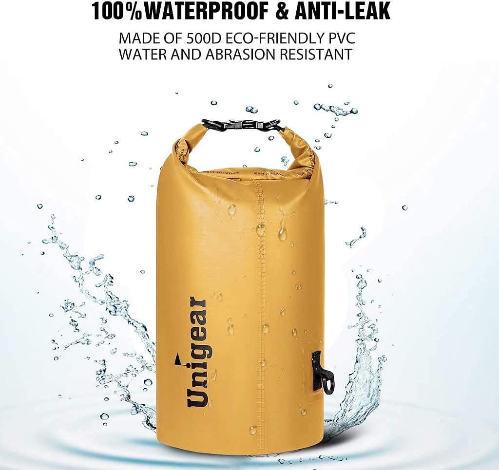 Unigear Dry Bag Waterproof, Floating and Lightweight Bags for Kayaking, Boating, Fishing, Swimming and Camping with Waterproof Phone Case (Pale Yellow, 30L)