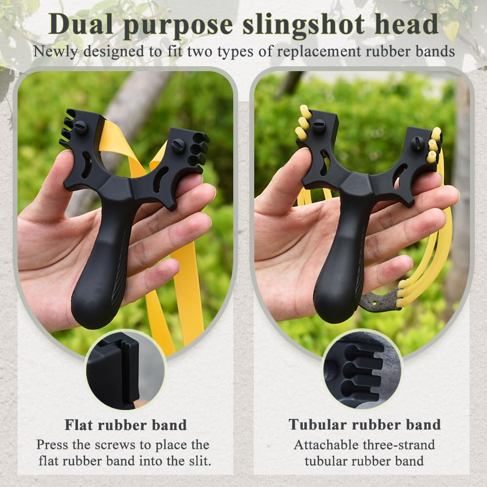 Runzkzy Slingshot Catapult with 4 Replacement Bands, Upgraded Resin Professional Slingshots for Adults, Multi-Purpose Hunting Slingshot for Outdoor Recreational Target Practice (Package B)