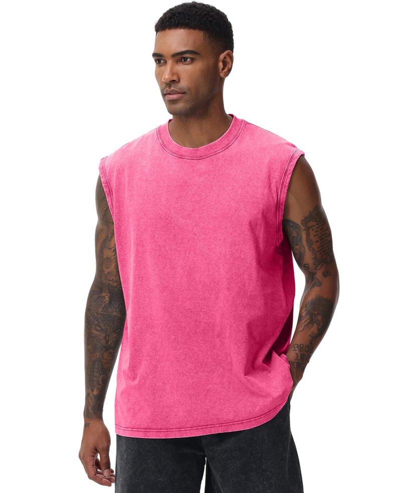 SnowElve 3 Pack Mens Workout Tank Tops Sleeveless Tee Shirts Men Muscle Shirt Gym Acid Wash T Shirts Running Beach Loose Fit Tee(PKGYBK,3XL)