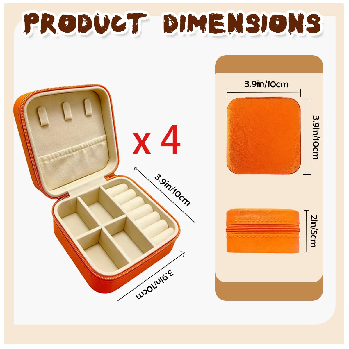 SMUVSMU 4 Pcs Travel Jewelry Box, Travel Mini Jewelry Organizer, Portable Mini Leather Jewelry Case Organizer for Earrings and Necklaces, for Women Girls,Orange