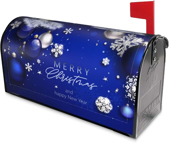 Christmas Mailbox Covers Xmas Blue Ball Fir Branch Snowflake Magnetic Letter Post Box Cover Standard Size 25.5 x 21 Inch Garden Yard Home Decorative