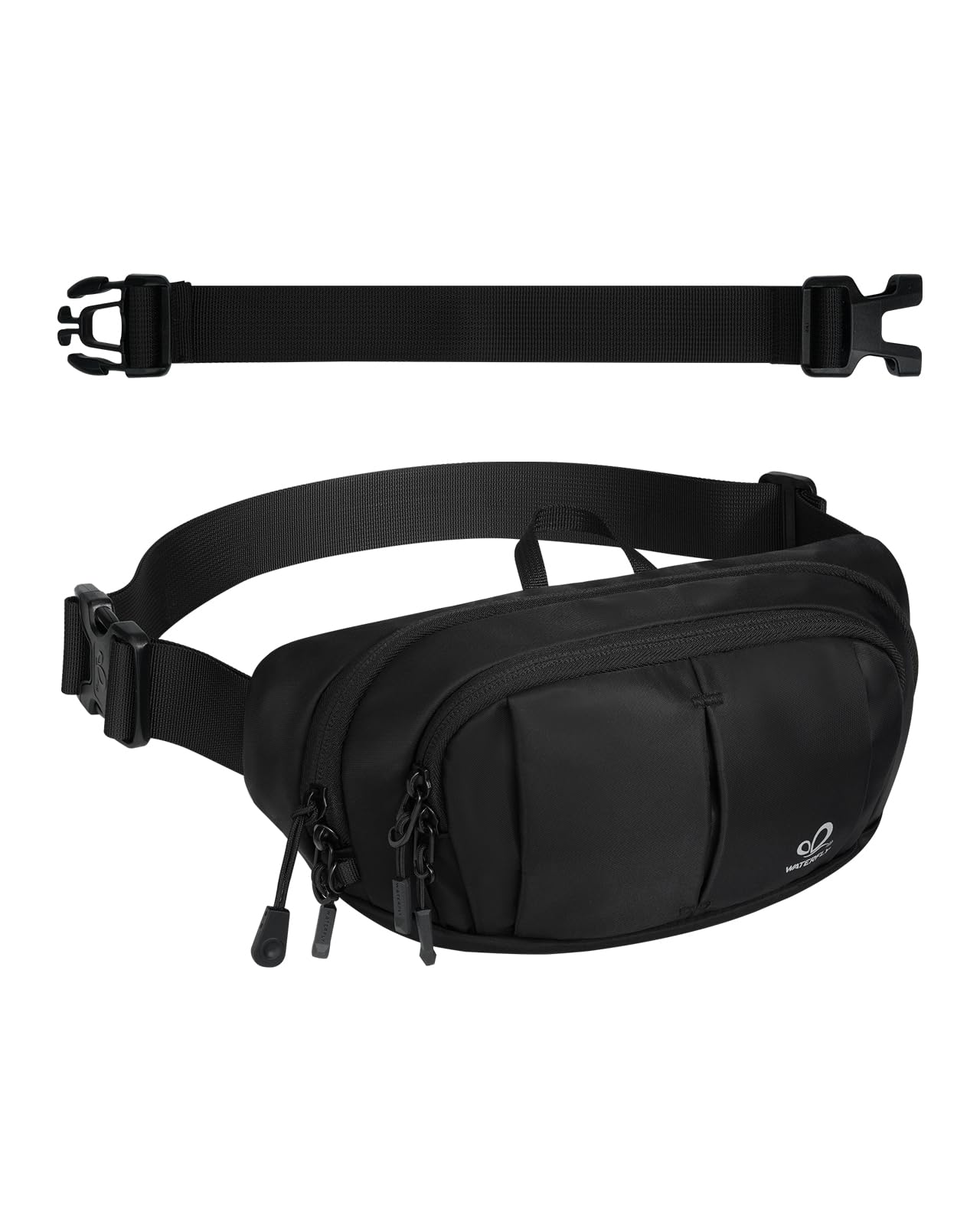 WATERFLY Large RFID Fanny Pack: 2.5L Crossbody Waist Packs for Woman Man with Extender Strap 4-Zipper Pockets Lightweight Hip Pack for Traveling Shopping Walking Hiking