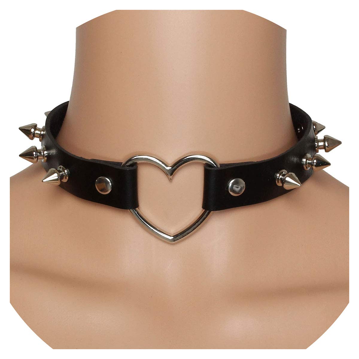 Eigso 2 Pcs Punk Leather Choker Necklaces for Women Men Metal Spike Studded Goth Collars for Woman Man
