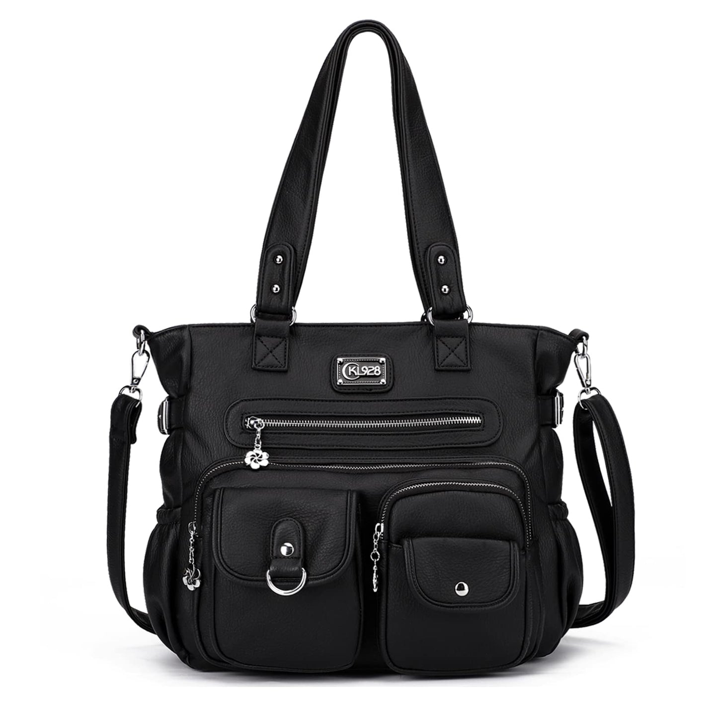 KL928 Large Purses for Women Shoulder Bag Tote Handbags Stylish Vegan Leather Hobo Bags Ladies, A-Black-4
