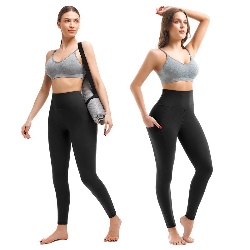 Leggings with Pockets for Women 3 Pack, High Waist Womens Leggings (Black/Grey/Navy SM)