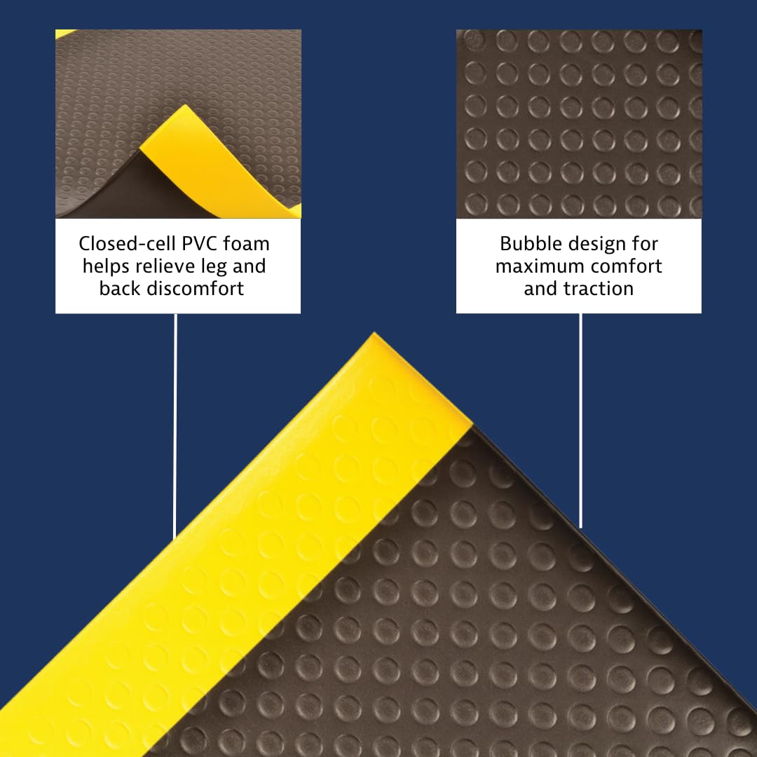 Notrax 417 Bubble Sof-Tred™ with Dyna-Shield® 3' x 4' x 1/2" Anti Fatigue Mat, Slip Resistant Bubble Textured Surface, Ideal for Industrial and Commercial Workplaces, Black/Yellow, 417S0034BY