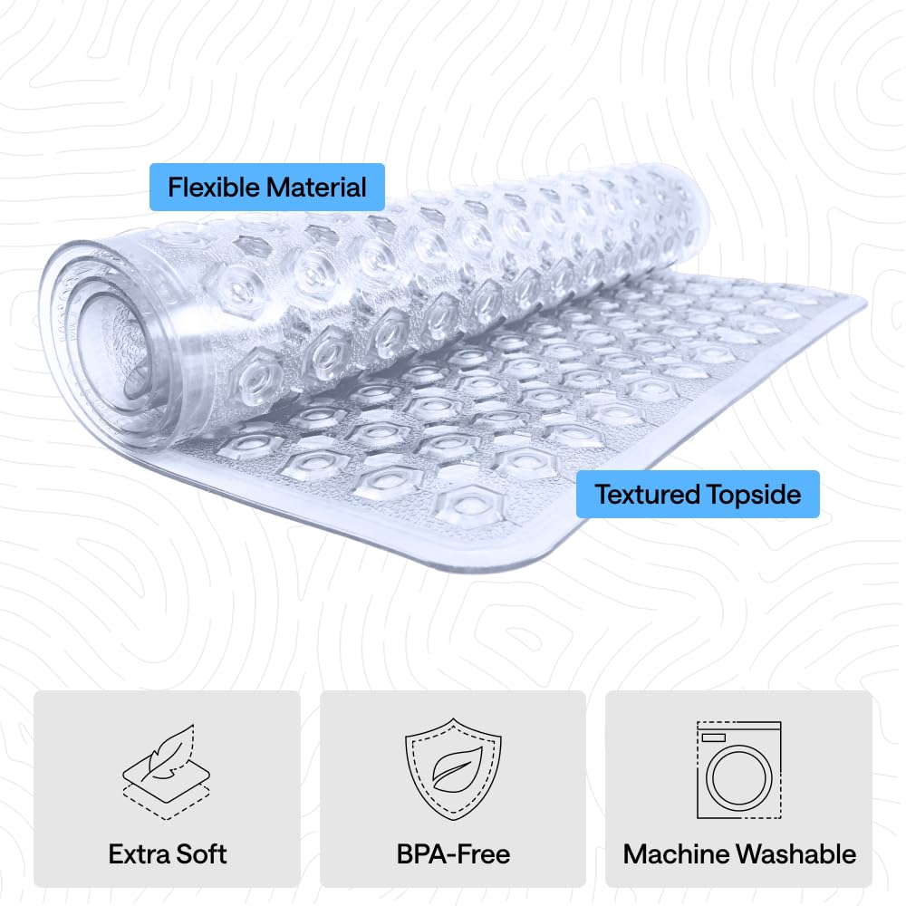 GORILLA GRIP Patented Square Shower Stall Mat, Small Bathtub Floor Mats for Stand Up Showers with Suction Cups and Drainage Holes, Machine Wash, Soft on Feet, Bathroom Accessories 21x21 Inch, Clear