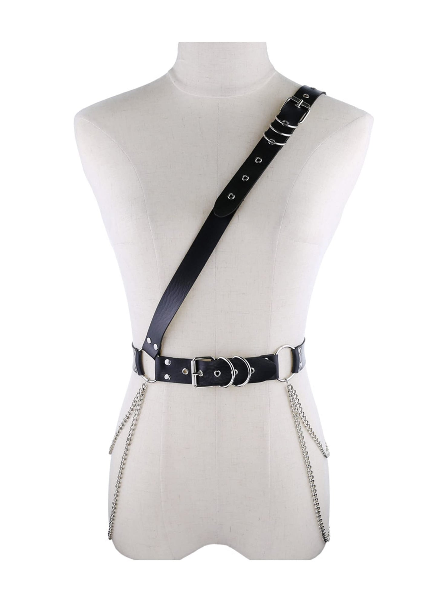 eYLun Women's Waist Belt Punk Rock Leather Body Straps Harness Belt Adjustable Rock Chain Leather Belt Black