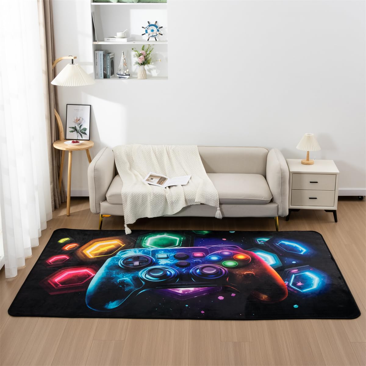 NTBED Galaxy Game Console Area Rug for Bedroom Sofa Playroom Gaming Geometric Bedside Rugs Gamer Decorative Floor Mat Carpet (5x8 Feet, Black)