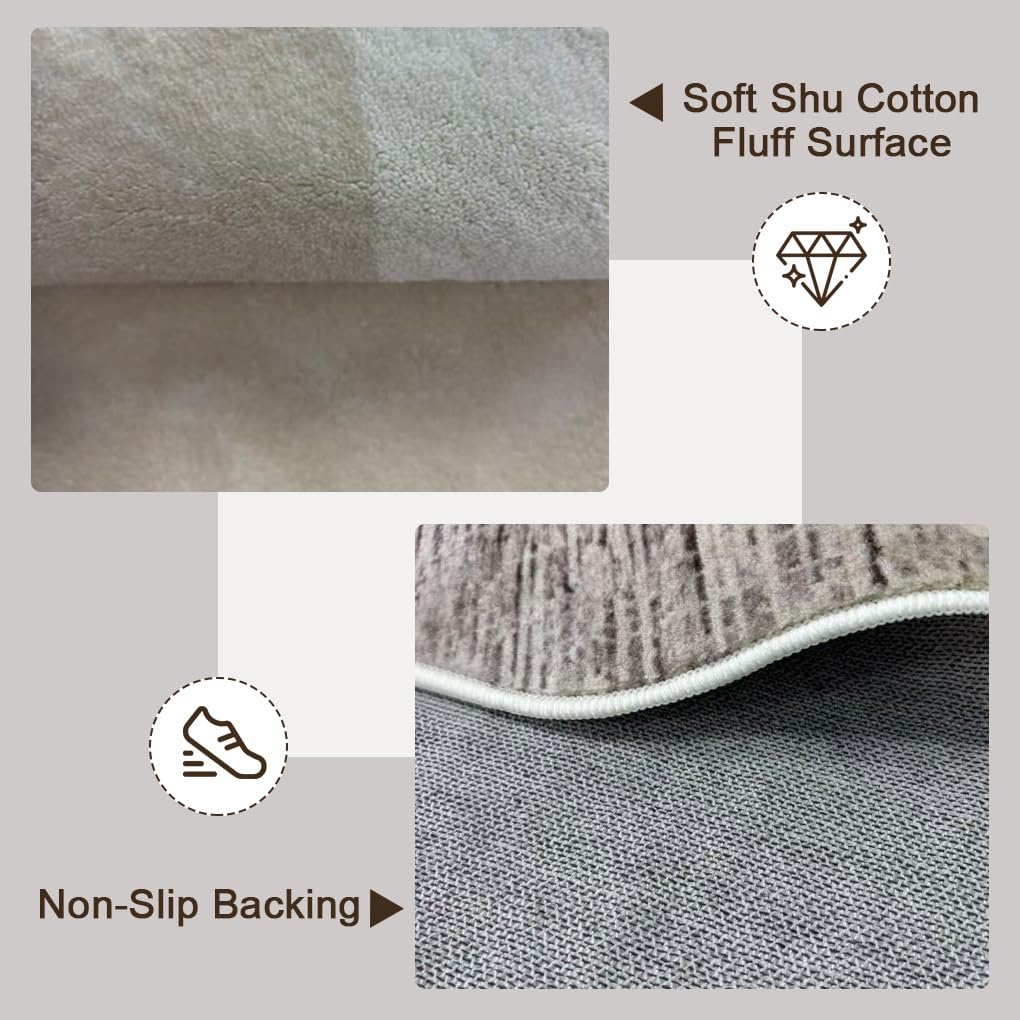 Minimalist Luxury Irregular Shaped Area Rug Cream White Curved Striped Texture Indoor Rugs 5x7 for Livingroom Bedroom Diningroom Nursery Dorm Guestroom Modern Neutral Washable Non Slip Soft Carpet