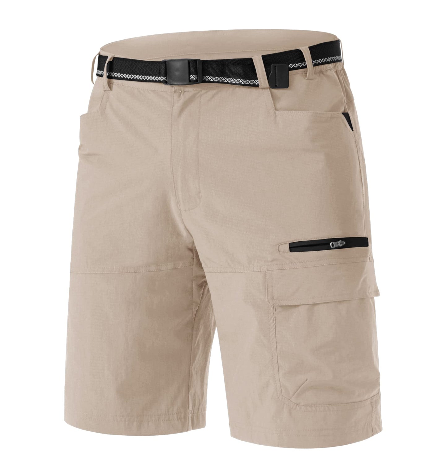 TACVASEN Mens Casual Shorts 10" Hiking Travel Shorts Lightweight Quick Dry Summer Golf Dress Fishing Travel Zipper Pockets Light Khaki 30