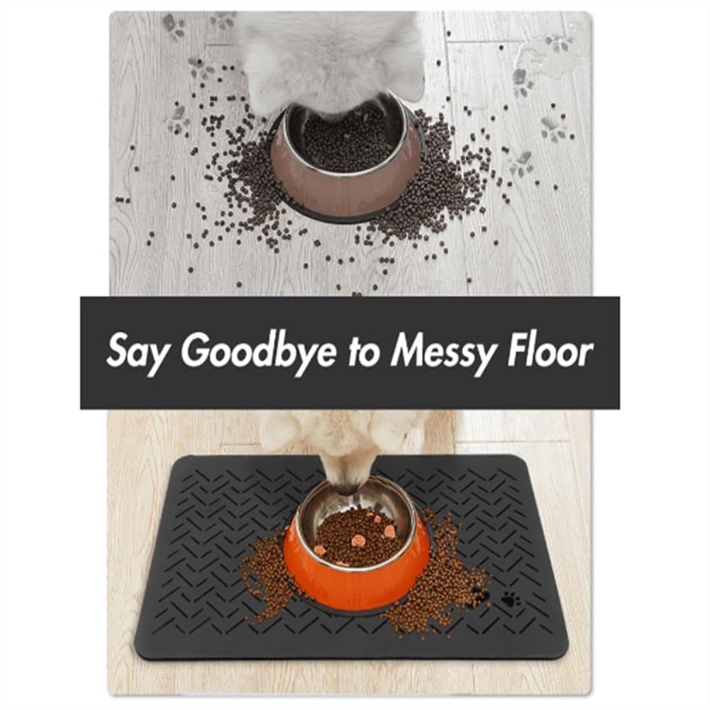Pet Feeding Mat,Cat Food Mat for Pet Quick Dry Absorbent Dog Food Mat (Dark Gray, 12“ * 20”)