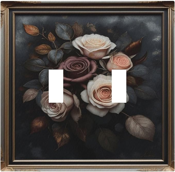 Decorative Art Light Switch Covers Elegant Rose Bouquet Art 2 Gang Double Toggle Wall Plate Decorative Switchcover Electrical Switchplate for Home Decor
