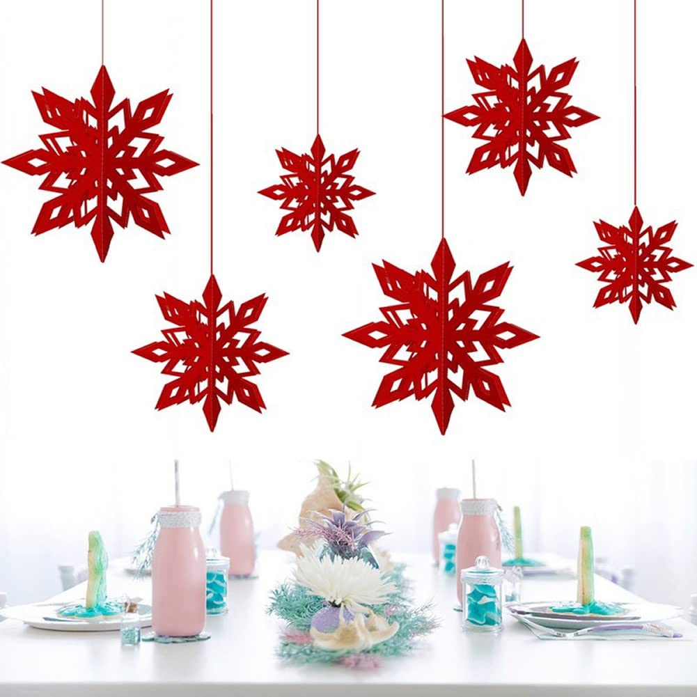 CNUSER Winter Wonderland Snowflakes Party Decorations 3D Card Hanging Paper Centerpieces for Birthday,Christmas Tree(Red)