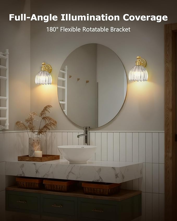 Vintage Battery Operated Wall Sconces Set of Two, with Grey Tulip Glass Lampshade, Wireless Rechargeable Battery Powered Wall Light for Bedroom Living Room Bathroom Hallway Home Decor