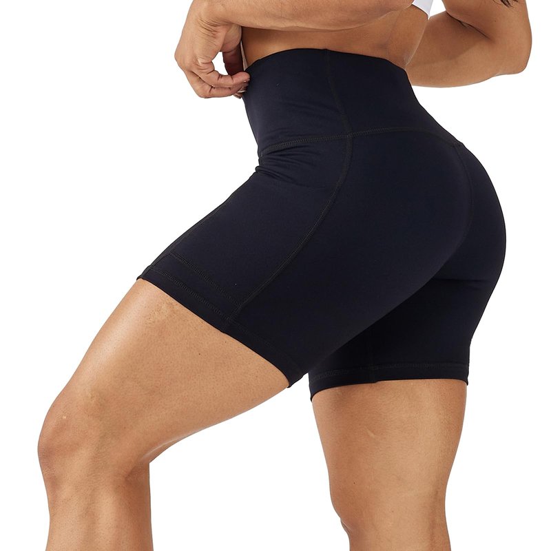 LOVESOFT Women's 5" High Waist Biker Shorts Workout Yoga Running Gym Compression Spandex Volletball Shorts with Side Pockets Black