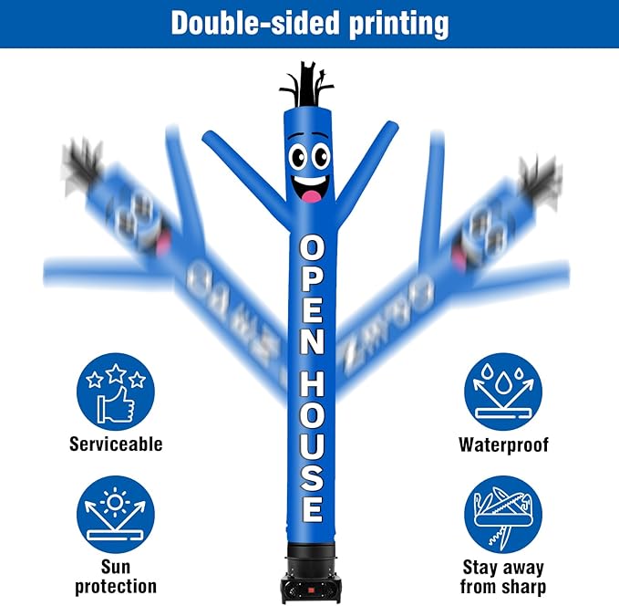 10FT Tall Inflatable Tube Man Open House Wacky Wavy Dancing Guy with 3/4 HP Weather-Resistant Blower (12''Diameter) for Outdoor Decoration Advertising Business Promotion - Blue