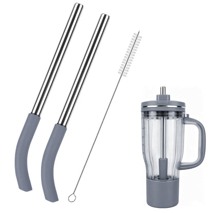 2Pcs Replacement Straw for Ninja BlendBOSS Personal Smoothie Blender Cup, Reusable Glass Straws Compatible With Ninja BlendBOSS Travel Tumbler (Grey)
