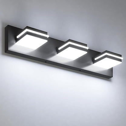 VOLISUN Modern Bathroom Vanity Light Fixtures (3-Light, 24-Inch), Matte Black LED Bathroom Lighting Fixtures Over Mirror, 360°Rotable Head, LED Vanity Lights for Bathrooms (Cool White 6000K)