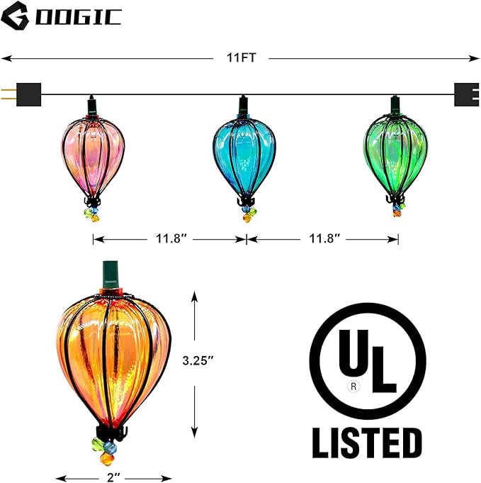 11FT Multicolor String Lights with 10 Bulbs, Colored Backyard Patio Indoor/Outdoor UL Listed String Lights,Hanging for Bistro Tents Market Cafe Gazebo Porch Party Wedding