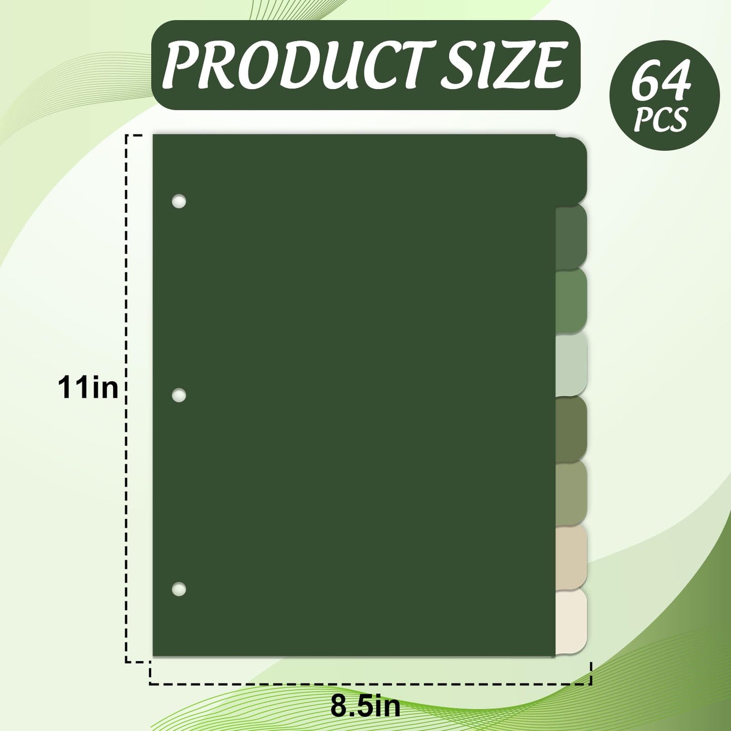 Whaline 64 Pcs/ 8 Set Sage Green 3 Ring Binder Dividers Colorful Index Dividers Plastic Page Folder Divider Sheets Protectors for Notebook Home Office Classroom Supplies