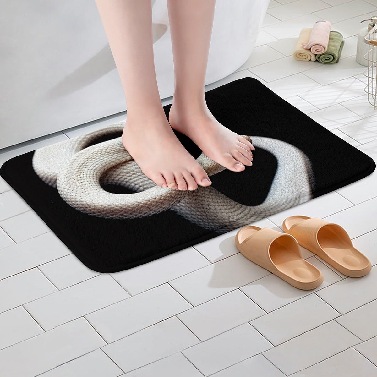 Erosebridal White Snake Bathroom Rugs for Boys,3D S-Shaped Little Dragon Reptile Bath Mat,African Wildlife Tropical Animals Bath Rugs 20"x32",Snake Hide Doormats Wild Animal Skin Bathroom Decor Black