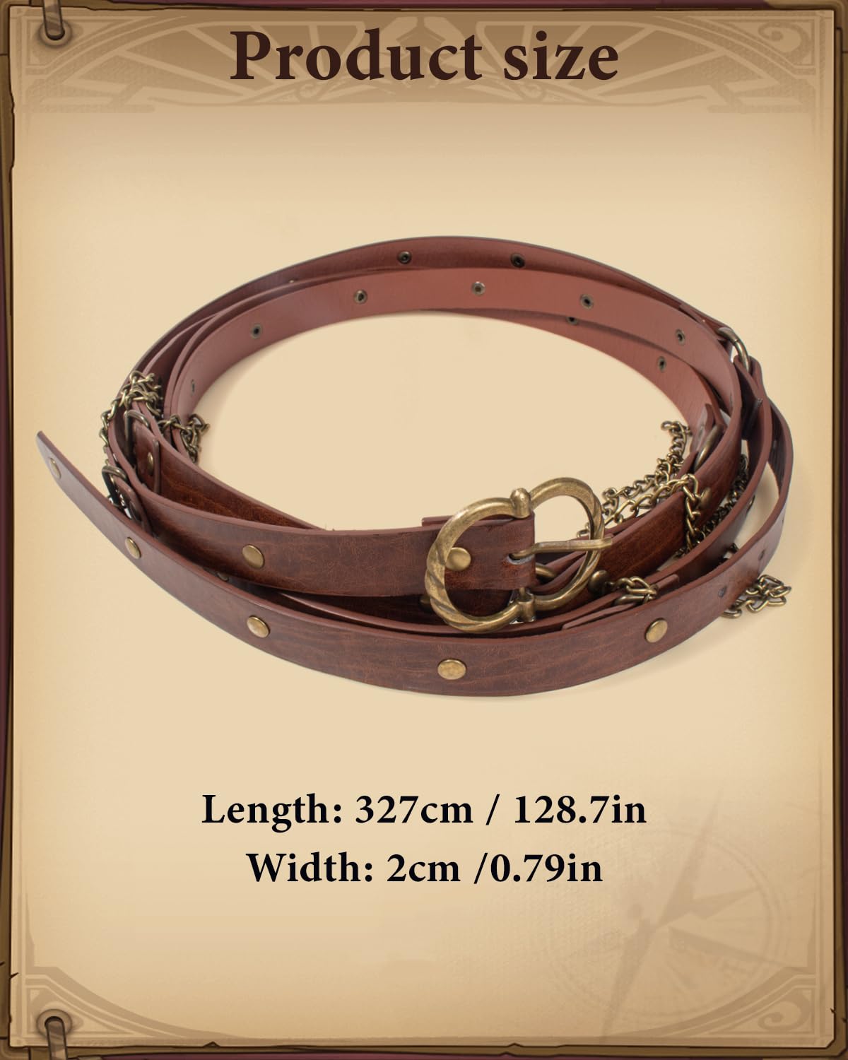 KOTORA Retro Skinny Belt Long Metal Chain Exotic Cross Waist Costume Accessory Medieval Renaissance DIY Dress Cosplay