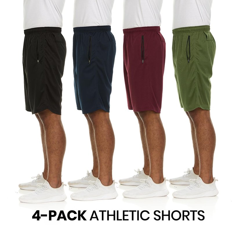Essential Elements Athletic Shorts for Men - 4 Pack Men's Activewear Quick Dry Basketball Shorts - Workout, Gym, Running (Set H, Large)