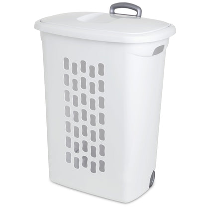 Sterilite 3-Pack Ultra Wheeled Hamper, Laundry Basket w/ Flip-Top Lid & Retractable Handle - Plastic Rolling Clothes Storage Cart with Ventilated Holes for Home, Apartment or Dorm