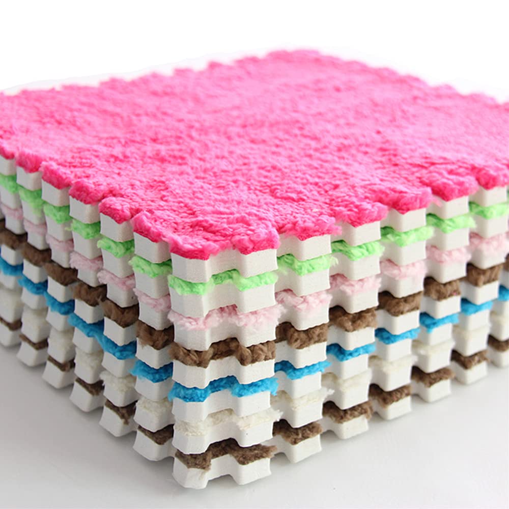 ZuTKekon Square Interlocking Shaggy Soft EVA Foam Puzzle Mats Fuzzy Carpet Fluffy Area Rugs Set Tiles Plush Mat for Room Home Parlor Bedroom