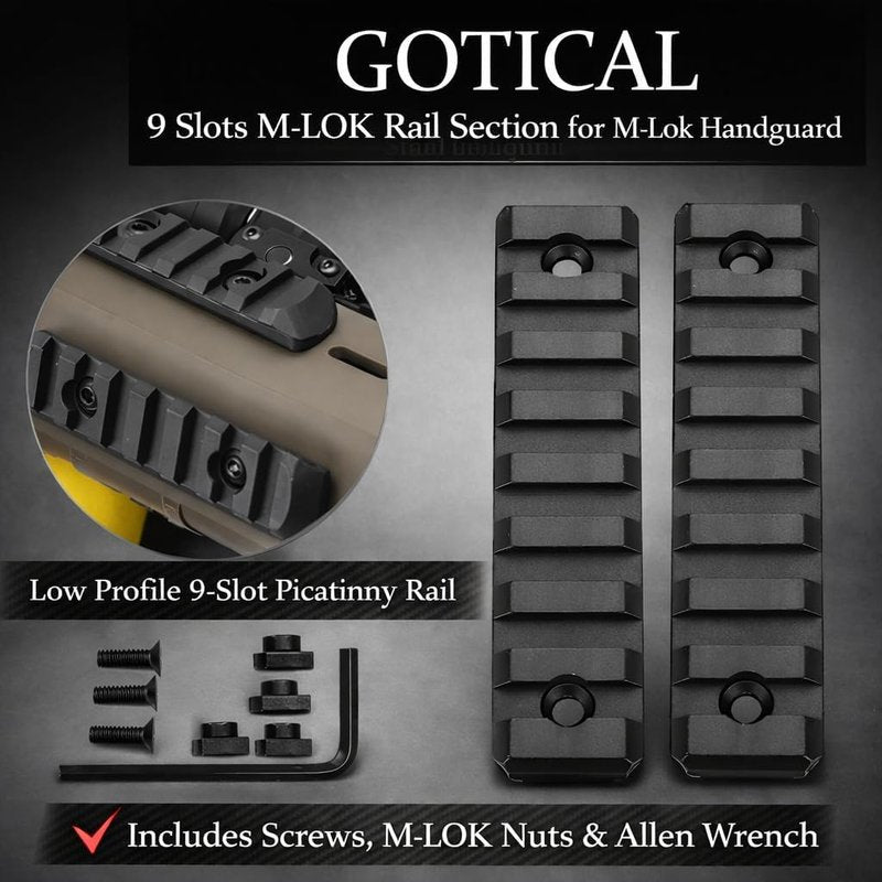 Gotical 9 Slots and 11 Slots Rail Section for M Lok Handguard Eleven Slots Rail Picatinny Rail (2 Pieces 9 Slot, 2 Pieces 11 Slot)